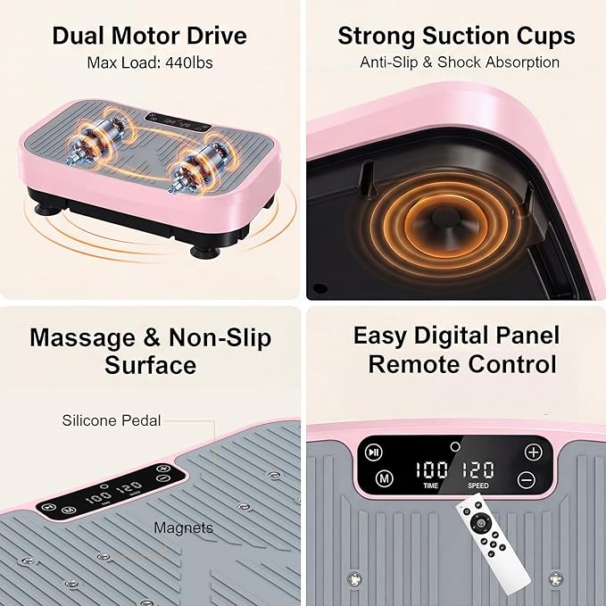 MASYN Vibration Plate Exercise Machine for Lymphatic Drainage 120 Levels Whole Body Vibrating Platform with Resistance Bands & Bluetooth 440 lbs Capacity Shaker Board Workout Equipment for Weight Loss