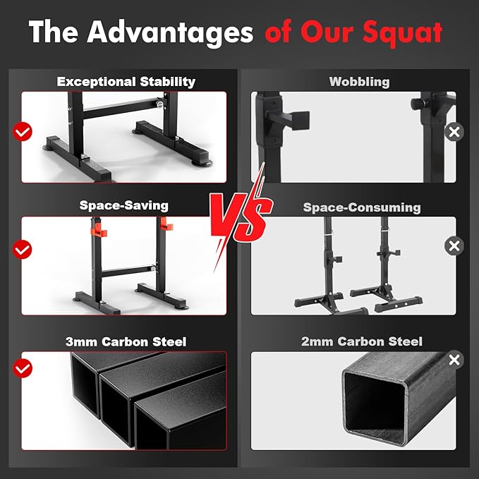 Adjustable Squat Rack, 550LBS Multi-Function Barbell Rack for Weight Lifting and Home Gym Fitness Workout Portable Squat Bench Press - Great for Beginners