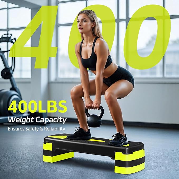 HomGarden Adjustable Workout Aerobic Stepper in Fitness & Exercise Step Platform Trainer Stepper w/Risers Adjust 4"-6''-8''