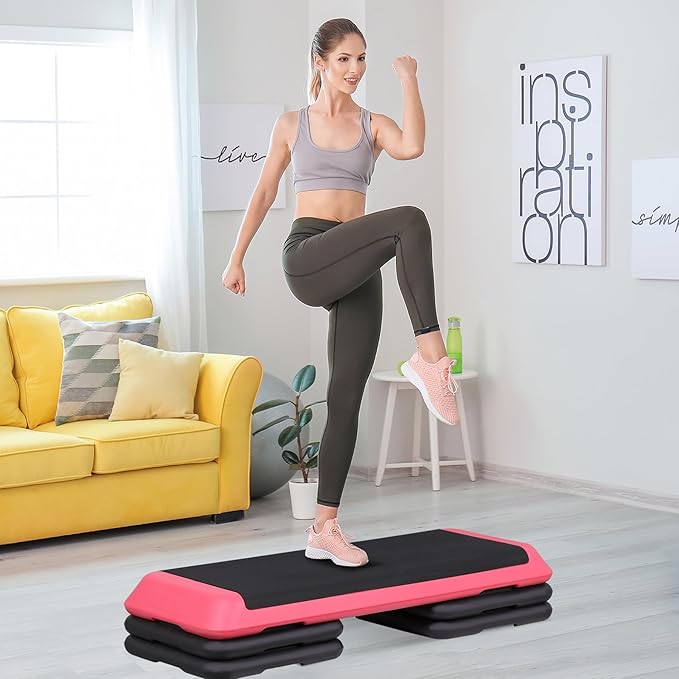 JupiterForce 43" Workout Aerobic Exercise Step Platform, Adjustable Aerobic Steppers for Exercise with 4 Removable Risers for Home Gym Strength Training