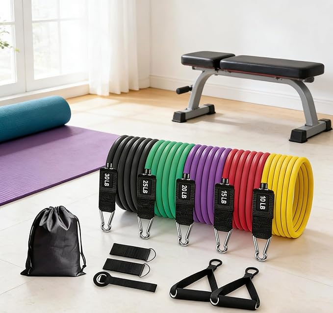 Ab Roller Home Gym Equipment – 4 Wheels Ab Wheel Muscle Roller with LCD Screen, 5Pcs Resistance Bands, Ankle Straps, Door Anchor, Handles, Travel Bag – Comfortable Elbow Support with Non-Slip Handles
