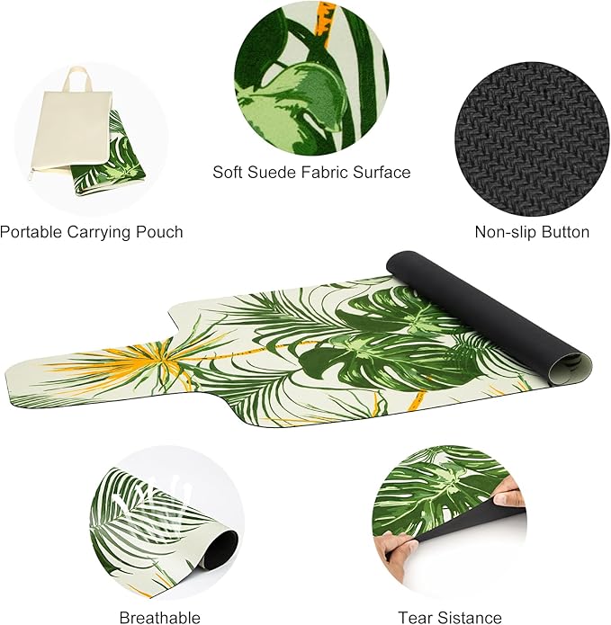 Pilates Reformer Mat Cover Non-slip for Pilates Reformer Workout 1mm/0.04" Thick with Carry Pouch, Green Leaf
