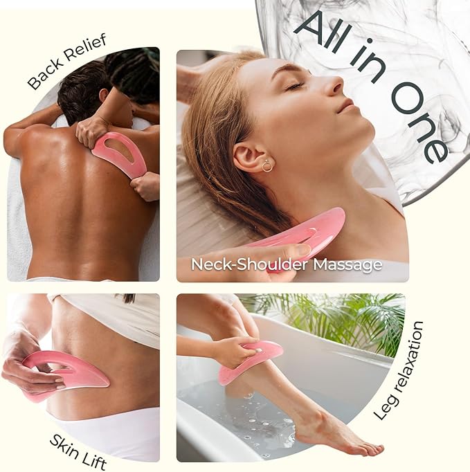 Scienlodic Gua Sha Massage Tool with Handle (Resin) Larger Guasha Scraping Tool for Back Neck Face Leg Massage, Lymphatic Drainage, Cellulite Remove - Large