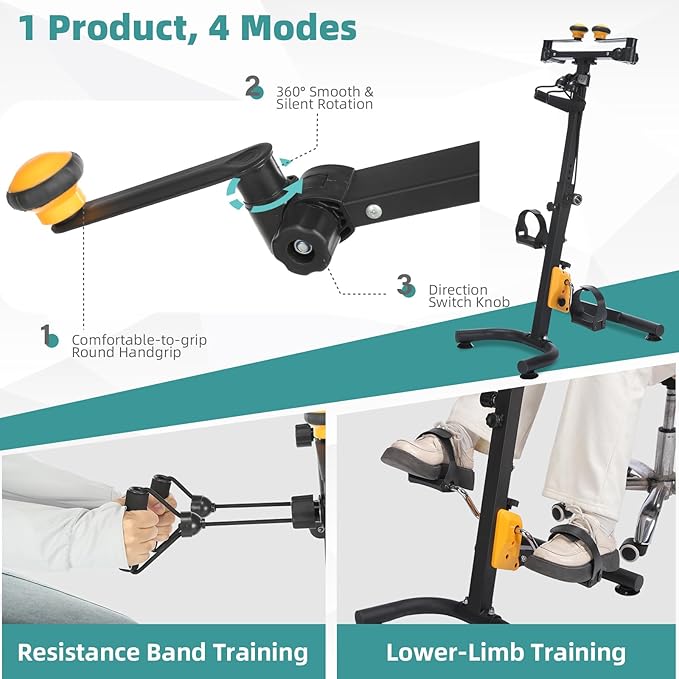 MEETWARM Pedal Exercise Bike for Seniors, Hand Arm Leg & Knee Peddler Adjustable Fitness Equipment, Folding Recovery Physical Therapy Home Exercise Bike for Elderly, Portable Bicycle Exerciser Machine