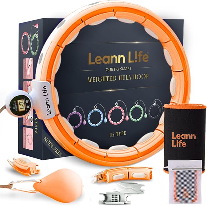 U5 Smart Weighted Hula Hoop with Counter & Waist Trimmer – 16 Knots, 28"–46" Adjustable Infinity Hoop Plus Size, Quiet Rubberized Wheels, Ab Workout Fitness, Weight Loss, Abdominal Toner