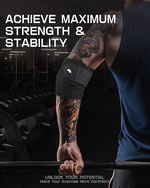 Jaffick Elbow Wraps for Weightlifting (1 Pair) - Double-Layer Reinforced 40'' Elastic Elbow Brace Compression Strap & Gym Joint Support Brace - for Bench Press, Powerlifting, and Pressing