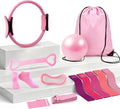 Home Pilates Essentials Kit for Women，Pilates Ring and Ball Magic Circle Booty Bands 8 Resistance Band Toning Fitness Essentials Starter Set Accessories(Pink)
