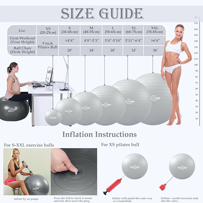 Soft Exercise Ball, Anti-Burst Pilates Yoga Ball Chair Supports 2200lb, Workout Equipment w/ Pump for Women Pregnancy, Medicine, Birthing, Physical Therapy, Stability, Excersing, Birth, Swiss, Fitness