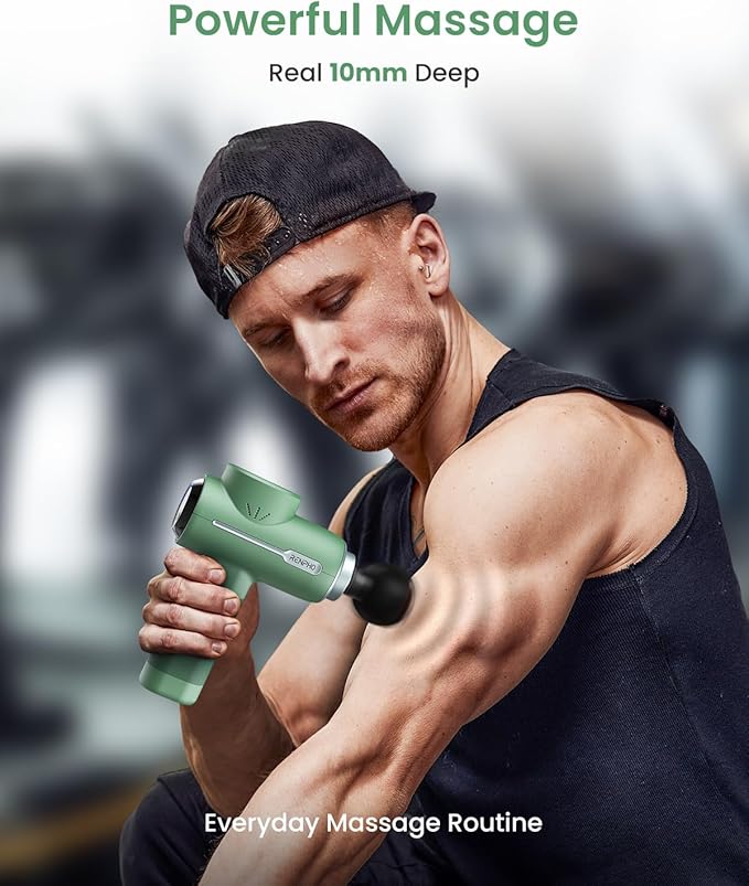 RENPHO Active Massage Gun, Deep Tissue Percussion Massager for Back and Neck, Portable Handheld Massager with 5 Speeds, 5 Attachments, Carry Case, Green