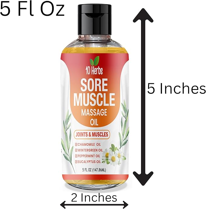 Premium Body Massage Oil for Sore Muscles and Joints, with Eucalyptus, Chamomile & Peppermint Oil