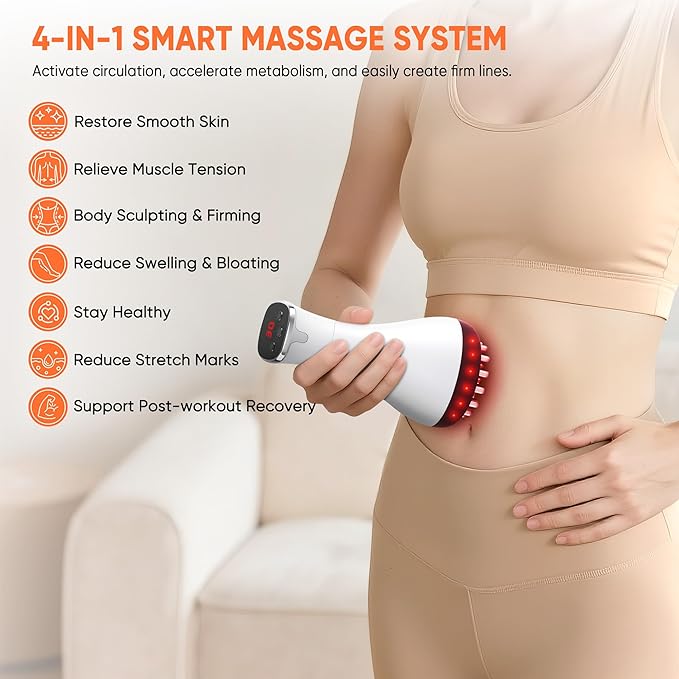 Lymphatic Drainage Massager & Anti Cellulite Massage Tool,Fascia Blaster for Cellulite,Helps Reduce Stretch Marks for Legs, Arms & Belly,Body Sculpting Machine with Microcurrent, Light, Vibration