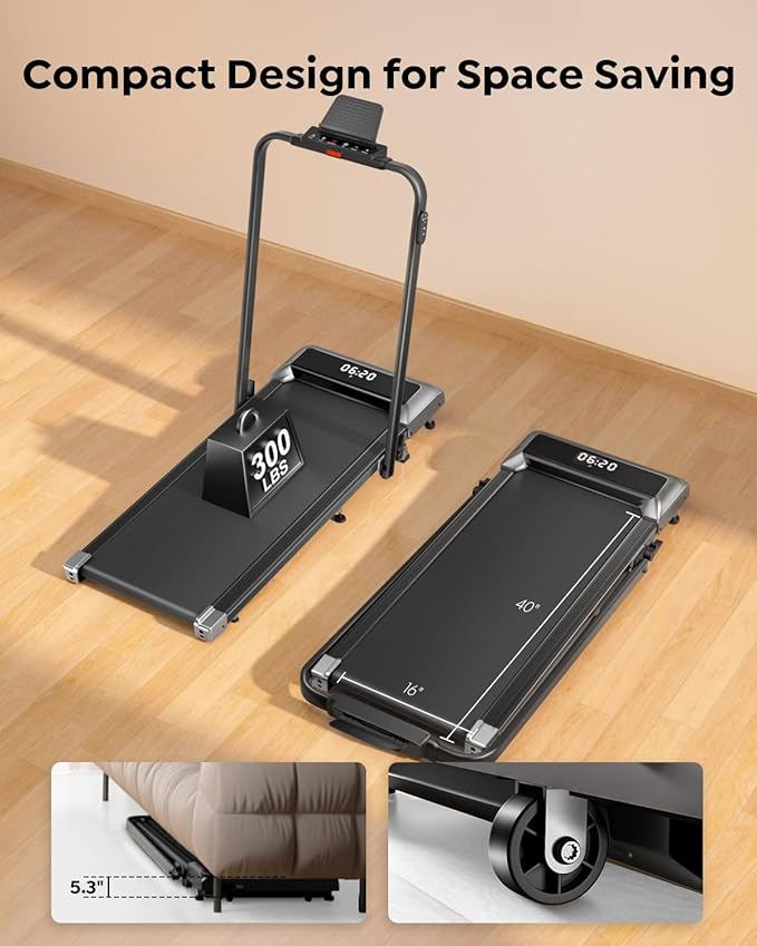 Walking Pad with 12% Incline & Height-Adjustable Handlebar, 5-in-1 Foldable Treadmill for Home & Office, Portable Under Desk Treadmill with LED Display & App Control