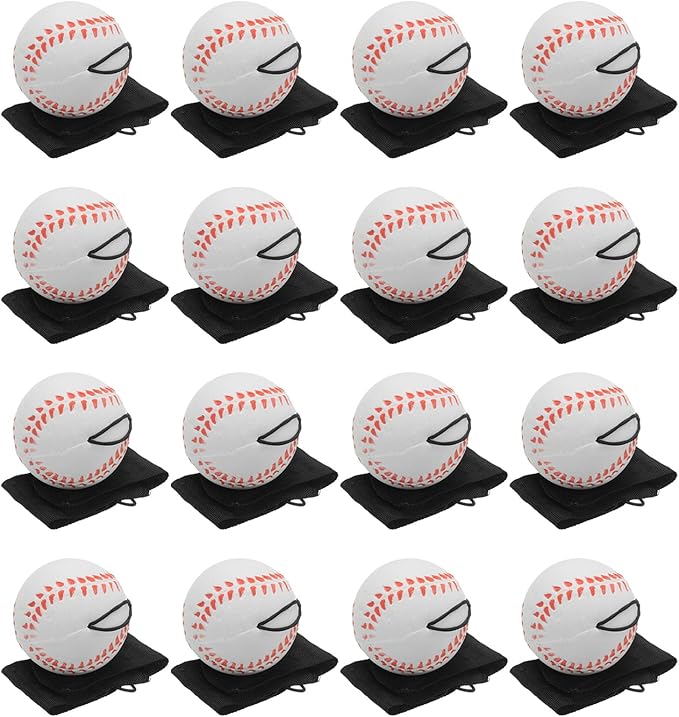 PATIKIL 2.5 Inch Sports Wrist Ball, 16Pcs Baseball Rubber Rebound Wristband Wrist Return Ball Sport on A String for Exercise Play, White