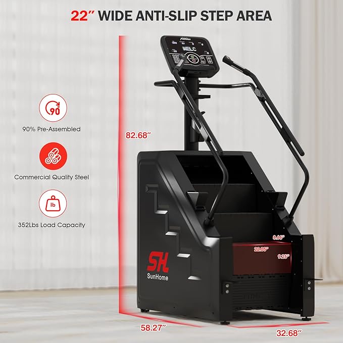 SunHome Stair Stepper Machine, Commercial Grade Stair Climber with 15 Resistance Levels, Stair Master for Cardio and Lower Body Workouts, LED Screen, 15-164 Steps/Min (SH-401)