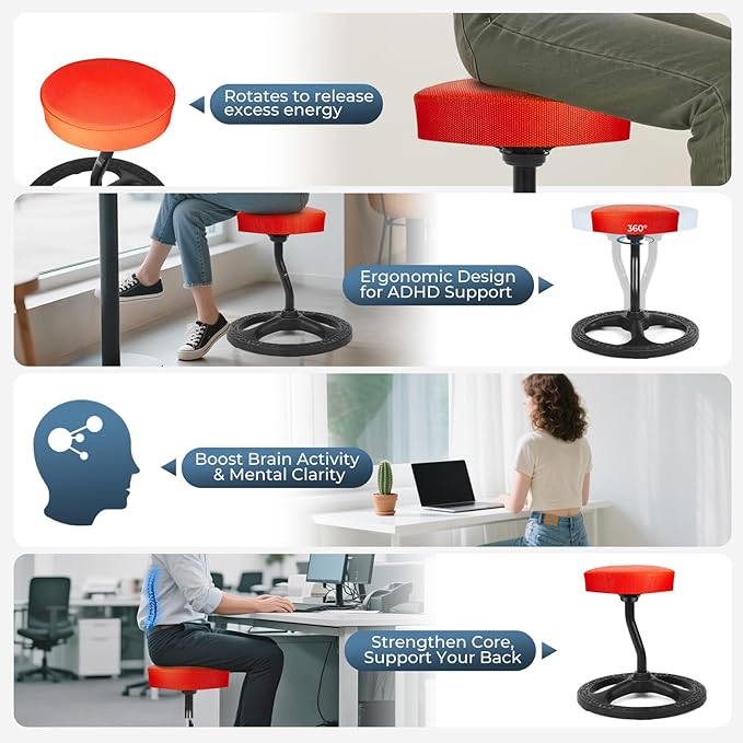 ADHD Chair for Kids, Yoga Chairs for Adults, Wobble Stool Active Flexible Seating Desk Chair with Non-Slip Base and Washable Seat Cover for Stability, Balance, Yoga, Office, School, Classroom