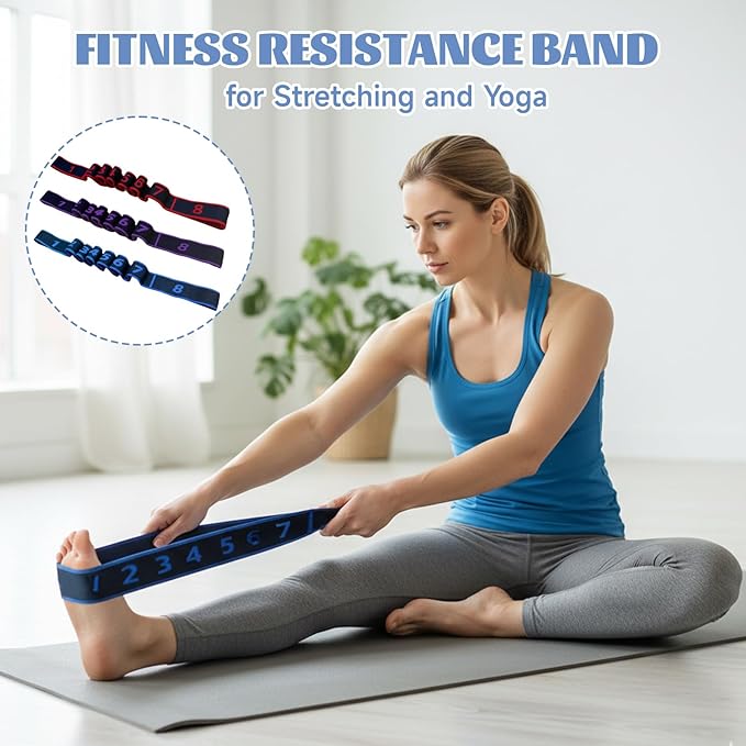 Fitness Resistance Band for Stretching and Yoga, 3 PCS 8-Section Exercise Bands Resistance, Numbered Resistance Band with Clear Markings, Exercise Bands for Full-Body Stretching and Strength Training