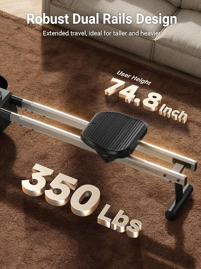 KINGSMITH Rowing Machines for Home Foldable, Compact Row Machine, 400LB & 350LB Weight Capacity, Folding Rower Machine with Adjustable Resistance, Data Monitor, App Supported