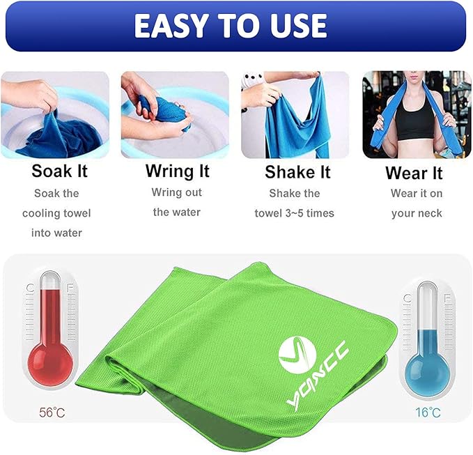 YQXCC Cooling Towel | 2 Pack 47"x12" | Ice Cool for Neck | Soft Breathable Microfiber Chilly | for Yoga, Golf, Gym, Camping, Running, Workout & More Activities