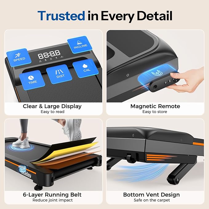 Niceday Walking Pad Treadmill with 10% Auto Incline, 400lbs Capacity, Under Desk Treadmill for Home Office, 16.5" Widened Running Belt, 3HP Super Quiet Brushless, Magnetic Remote & Preset Goals
