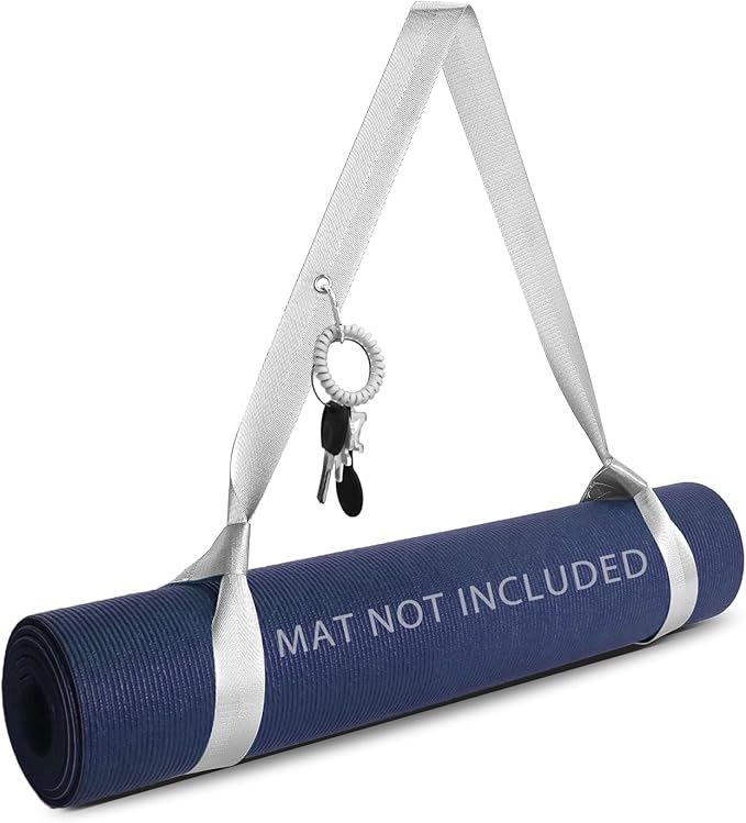 Yoga Mat Strap with Carabiner Clip, Adjustable Carrier for Yoga Mats, Silver Gray [MAT NOT Included]