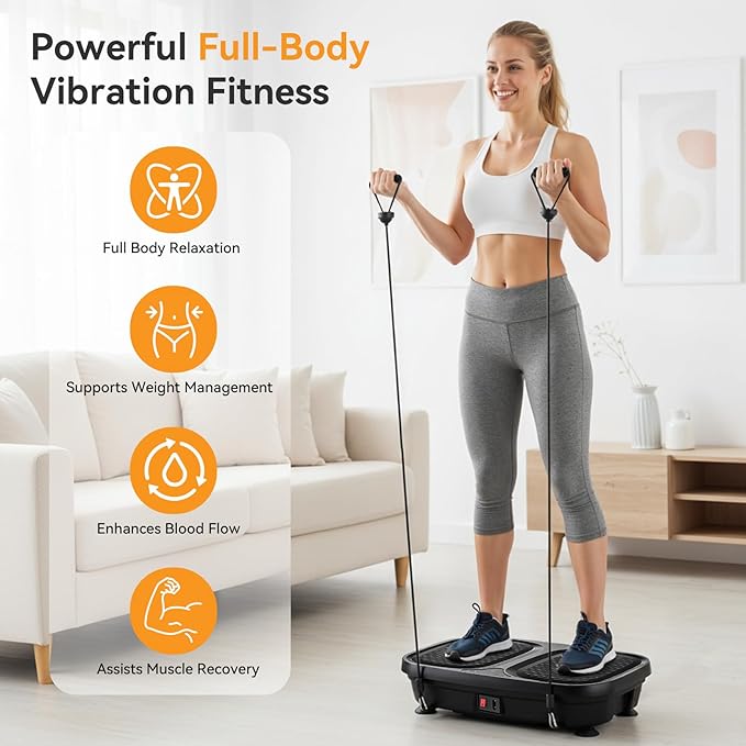 NEWBULIG Vibration Plate, Whole Body Workout Vibrating Platform with LED Touch Screen & Pull Ropes for Weight Loss & Muscle Toning, Home Gym Fitness Equipment with Remote Control for Women Men, Black