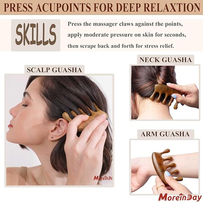 Wood Massager Comb for Hair Growth and Scalp Relax, Natural Green Sandalwood Handmade Head Massager, Loc Comb for Sisterlocks, Tapping Massage Technique