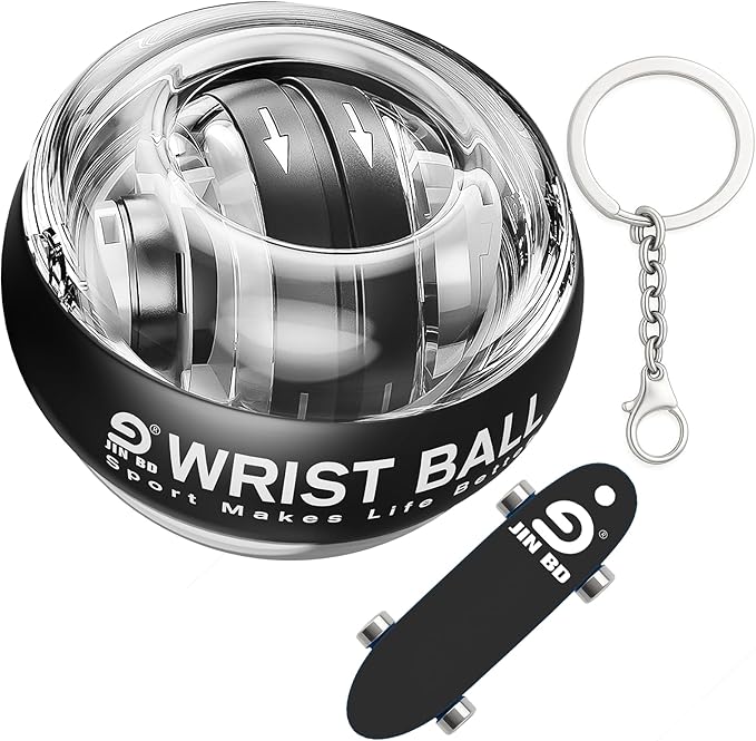 Wrist Gyro Ball and Finger Skateboard Set – Self-Starting Forearm Exerciser for Grip Strength, Hand & Finger Exerciser, No Light Black , Home Gym, Workout, Rehabilitation