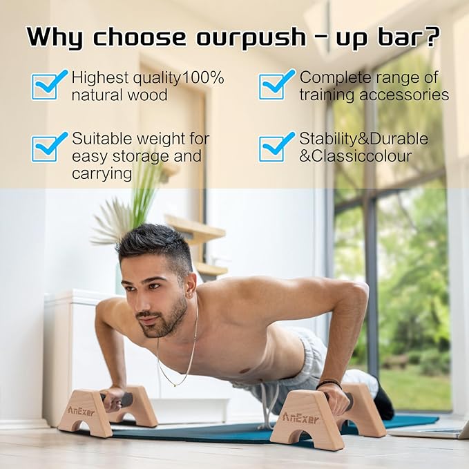 Parallettes Bars, Wooden Calisthenics Equipment with Anti-slip Tape, Push Up Bar& Handstand Blocks for Strength Training and Calisthenics
