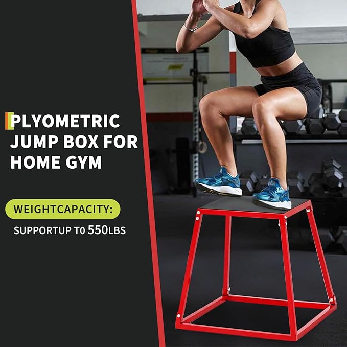 Heavy-Duty Steel Plyometric Jump Box Set, 12” 18” 24” Square Jumping Trainer with Non-Slip Rubber Top, Stackable Home Gym Fitness Equipment for Strength Training & Conditioning