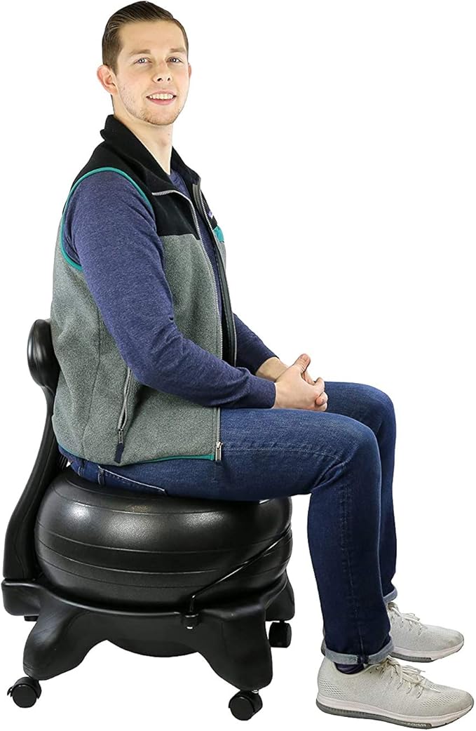 CANDO Ball Chair Inflatable Ergonomic Active Seating Exercise Ball Chair with Air Pump for Home, Office, and Classroom,Black, 22"