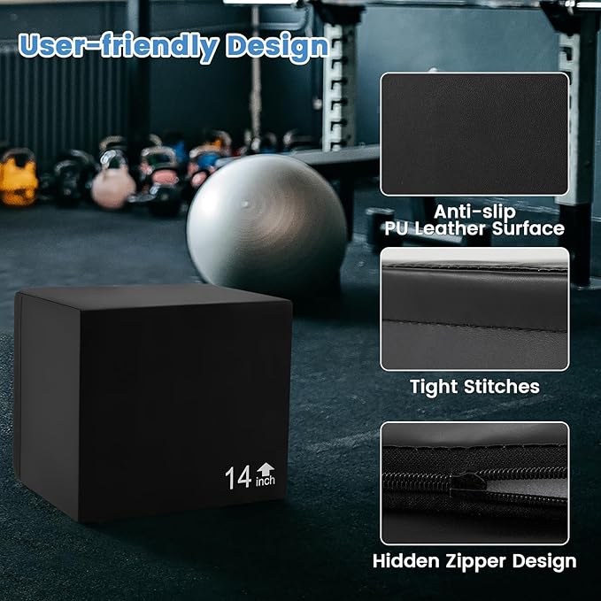 Goplus 3 in 1 High Density Foam Plyometric Jump Box, Plyo Box with Non-Slip PU Cover & Easy Clean Design for Home Gym HIIT Training Equipment, No Assembly Required