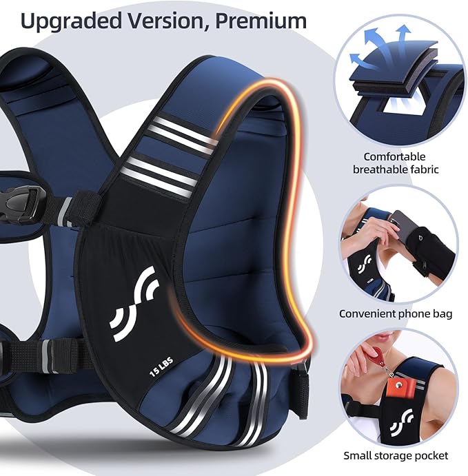 Sportneer Weighted Vest Woman: 8lb/12lb/15lb/20lb/25lb Weight Vest for Walking with Phone Bag, Adjustable Women Weighted Vest for Running Rucking Vest for Jogging Strength Training Weight Loss