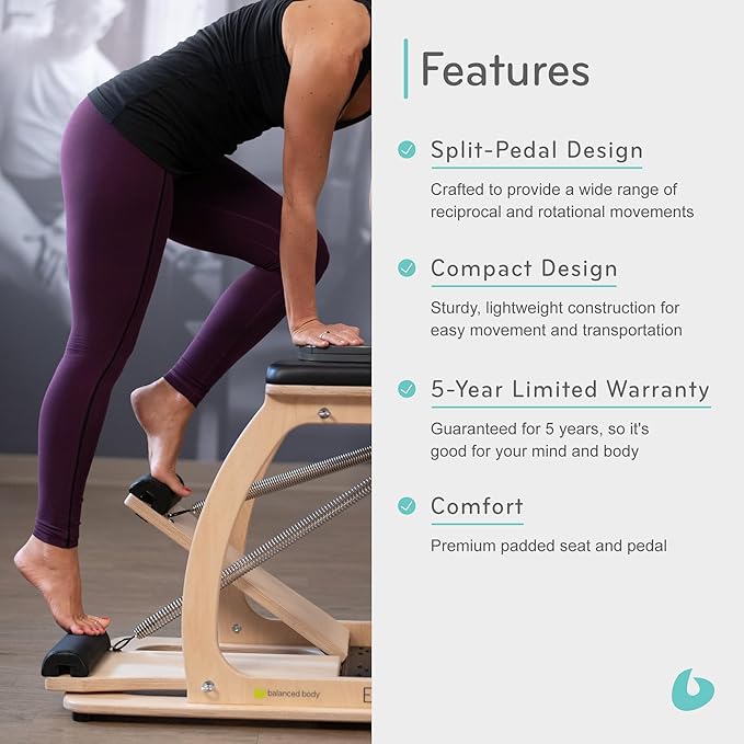 Balanced Body EXO Chair, Pilates Chair Exercise Equipment for Full-Body Workout, Pilates Resistance-Workout Equipment for Home Gym or Studio