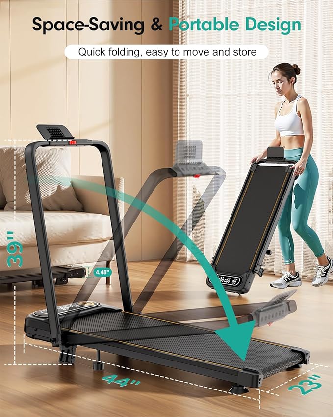 Folding Walking Pad with 15% Incline/RGB Light/Dual Screen Display, 3.5HP Treadmills for Home, Portable Walking Pad Treadmill with Handle Bar and 4 Adjustable Incline, 350lbs Capacity, Smart App