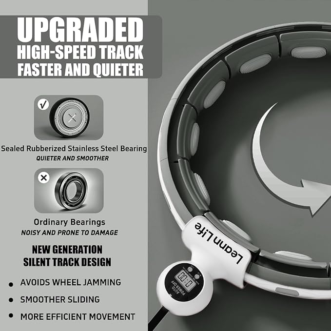 U5 Smart Weighted Hula Hoop with Counter – 16 Knots, 28"–46" Adjustable Infinity Hoop Plus Size, Quiet Rubberized Wheels, Ab Workout, Home & Outdoor Fitness, Weight Loss, Abdominal Toner