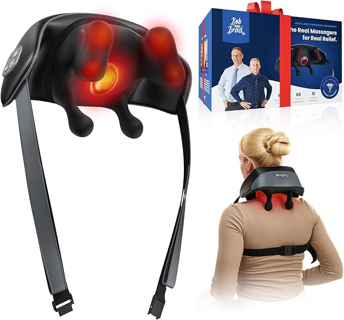 BOB AND BRAD iNeck Pro Cordless 4D Shiatsu Neck Massager with Heat for Pain Relief, FSA Eligible HSA Deep Tissue Kneading for Neck, Shoulder & Back, 190 Min Long Battery Life, for Office, Travel Gifts