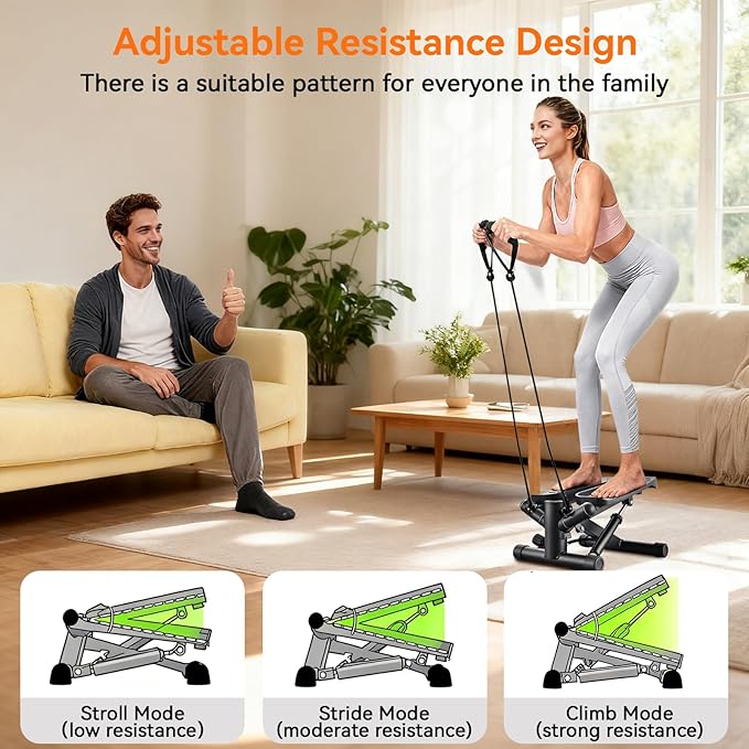 Steppers for Exercise at Home, Mini Stepper with Resistance Bands for Full Body Workout, Portable Stair Stepper for Home, Smooth and Quiet, Stepper Machine with LCD Monitor
