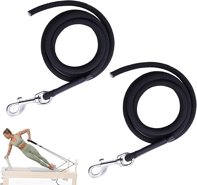 Heavy Duty Pilates Reformer Replacement Rope, 8mm Thick Nylon Cord with Stainless Steel Snap Hook, 110” Universal Length, Durable Low-Wear Cable for Pilates Reformer Machines