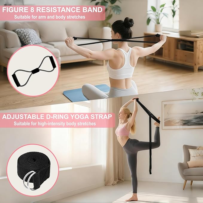Pilates Equipment 15" Pilates Ring Plus, Pilates Kit for Home Workouts, Pilates Essentials Kit for Women with Pilates Ring and Ball Set, Booty Bands, Figure 8 Resistance Band, Yoga Band