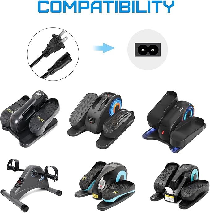 6ft Non-Polarized 2-Prong Power Cord (NEMA 1-15P to IEC C7) - Compatible with Under Desk Elliptical Bike, Exercise Elliptical, Recumbent Upright Trainer