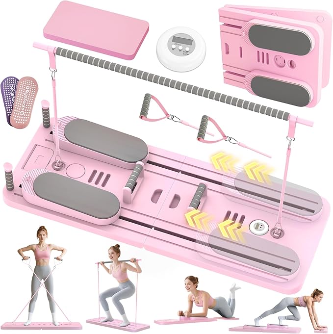 5 in 1 Pilates Board, Foldable Pilates Reformer Set with Resistance Bands, Portable Pilates Sliding Board, Trainer Machine for Home Workout, Ab, Core, Fitness, Exercise