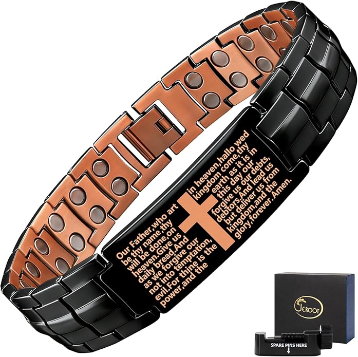 JEROOT Men's 99.99% Pure Copper Magnetic Bracelet, 3500 Gauss Magnets Adjustable with Sizing Tool