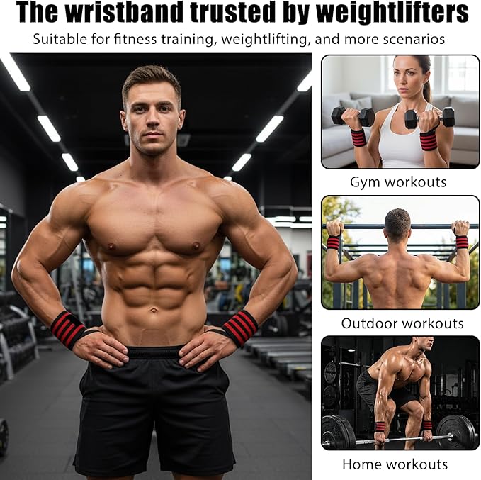 22 Inch Gym Wrist Wraps, Weightlifting Wrist Wraps, Adjustable Nylon Wrist Support with Thumb Loop for Powerlifting Bench Press Strength Training for Men and Women