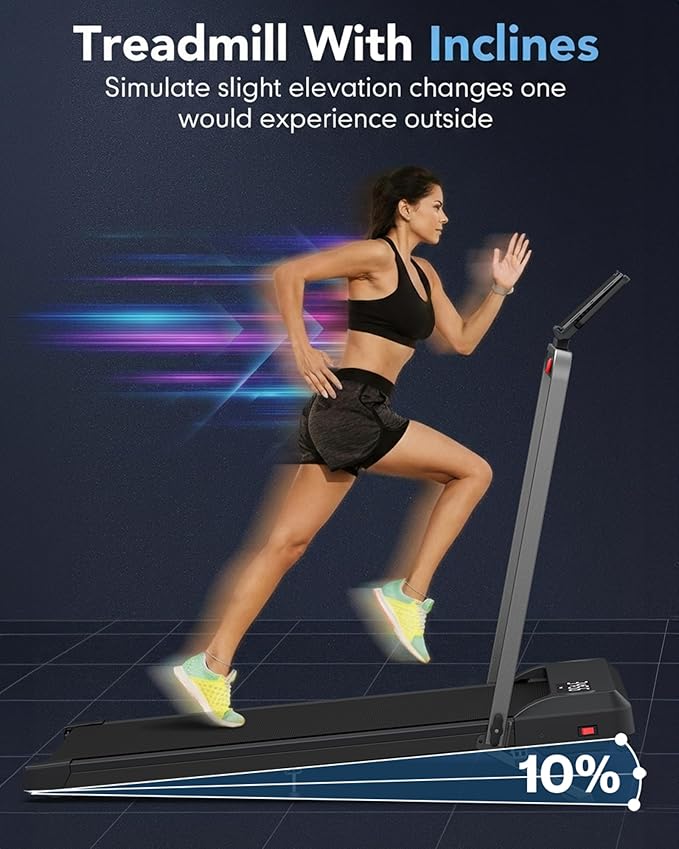 WELLFIT Folding Treadmills with Incline, Under Desk Walking Pad, Treadmill for Home Office with Handle Bar, 4 in 1 Smart Treadmill Work with KINOMAP Easy Move Upright Place, Manual Auto Incline Option