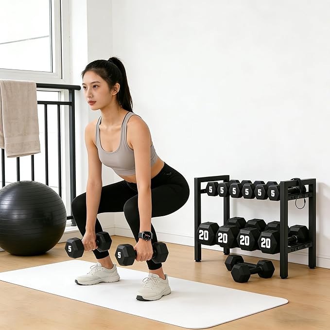 20 IN Dumbbell Rack 2 Tier Adjustable Kettlebell Storage Shelf Heavy-Duty 250LB Space-Saving Weights Stand for Home Gym(Rack Only)