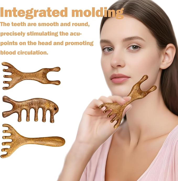 3 Pcs Scalp Massage Tool,Foot Massager Tool,Wooden Scalp Massager, Massage Comb,Foot Massage Tool,Labor Comb For Pain,For Scalp, Eye, Facial, Neck, Shoulder, 5 Touchs Therapy Comb, Massage Combs