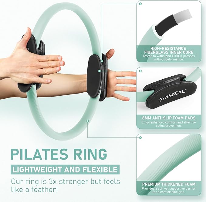 Pilates Kit, 15-Inch Pilates Ring with 1x Core Ball, 3X Resistant Loops and 2X Flex Bands, Home Pilates Equipment Set and Mat Pilates Essential Kit