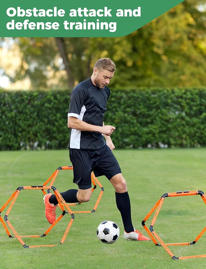 GHB Hex Agility Rings (6 Set) with Carry Bag, Portable Hexagon Speed Rings for Footwork Training, Football, Soccer, Boxing, Adjustable Layout for Drills & Fitness