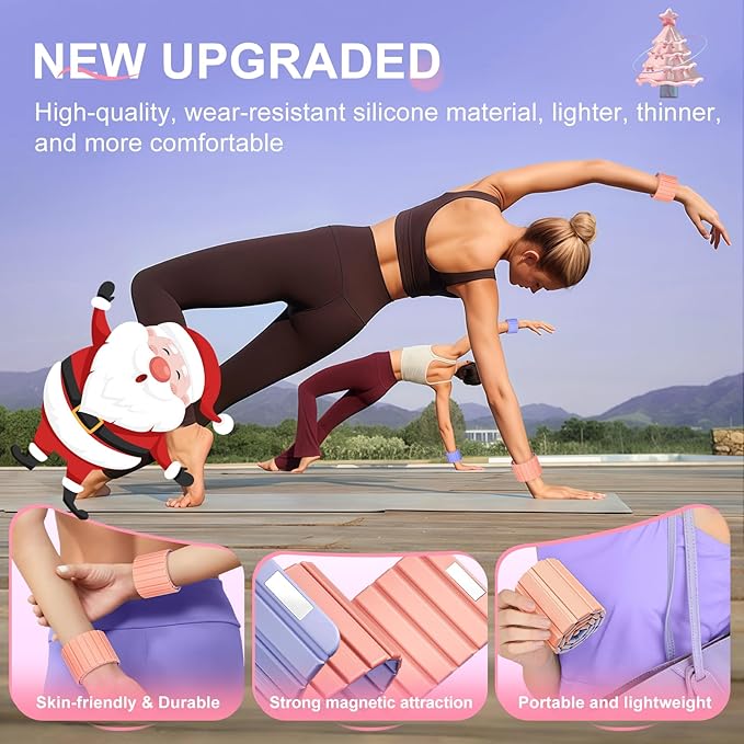2025 Upgraded Magnetic Ankle Weights for Women, Wrist Weights,Silicone (Waterproof), Non-Slip, Easy Wear, Adjustable (Men & Women), Ideal for Jogging/Yoga/Pilates & More, Great Gift.（2 Pack）