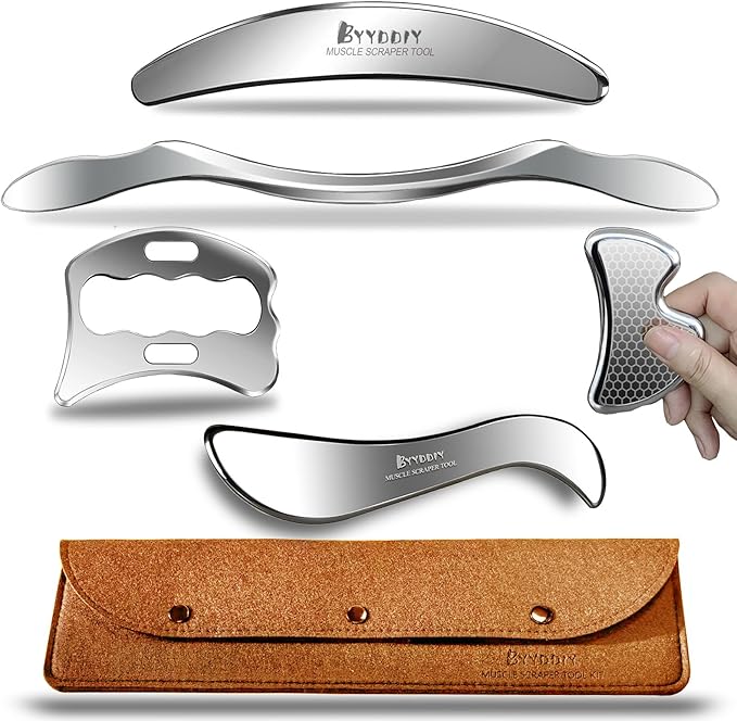 BYYDDIY 5 in1 Stainless Steel Gua Sha Muscle Scraper Tools Kit, Scraping Massage Tool,Massage Scraper Tools for Physical Therapy (L-SBCD2)